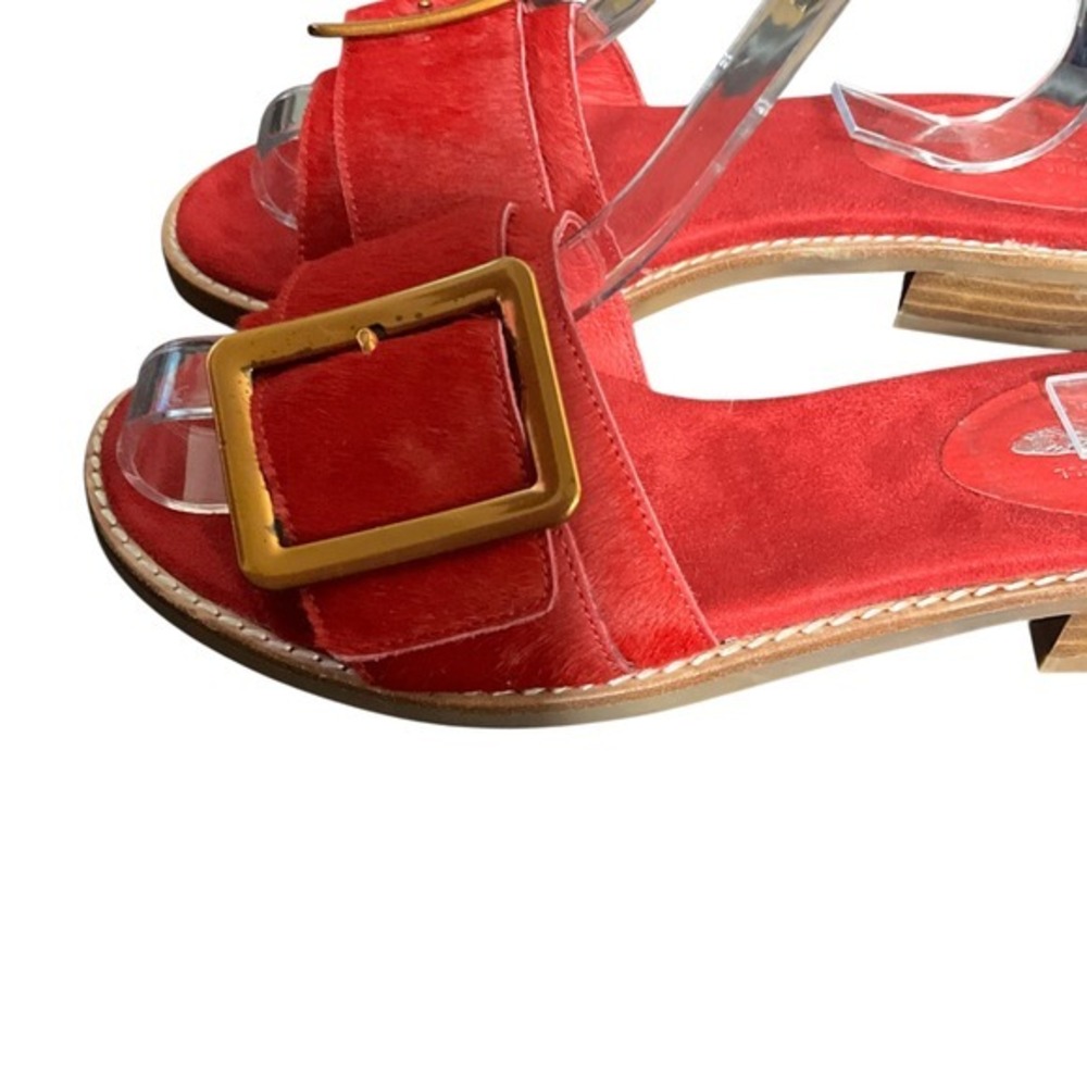 Jeffrey Campbell Sandals Womens 7.5 Red Free People Calf Hair Buckle Slide Shoes - Picture 13 of 16